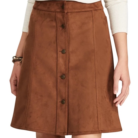 CHAPS Skirt Faux-Suede Classic A-Line Button Front Brown Size 12 - Picture 2 of 4